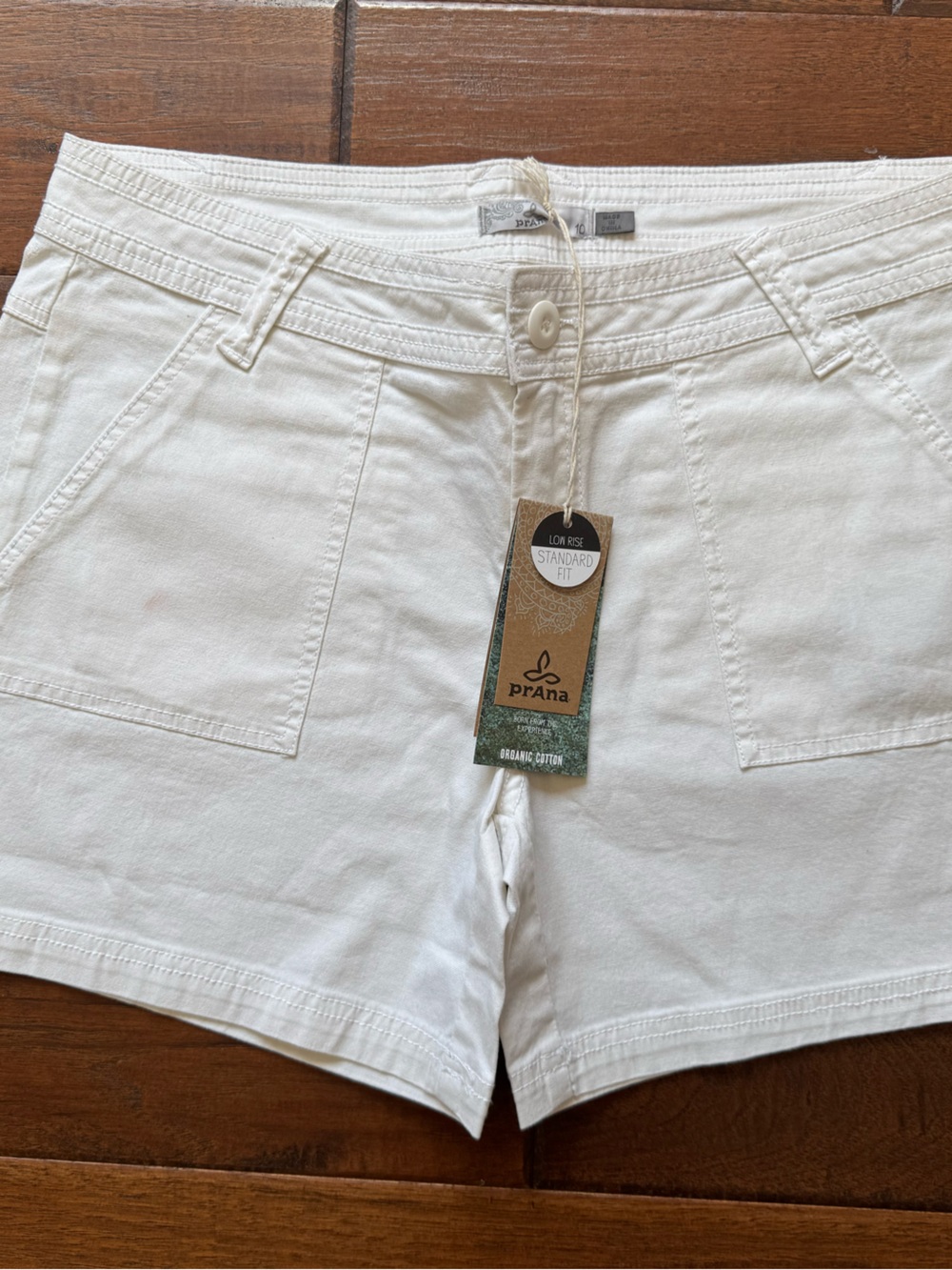 Prana Tess White Cotton Shorts with Front Button New